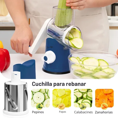 Miniatura 3 de Rallador de queso giratorio de mano con manivela, rallador y triturador de 3 cuchillas, rallador de queso para cocina, herramienta de cocina Azul