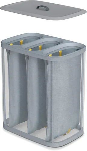 Miniatura 3 de Joseph Joseph Tota Trio 90 litros/23.8 galones Cesta de lavandería con separación y tapa, 3 bolsas de lavado extraíbles con asas - Gris