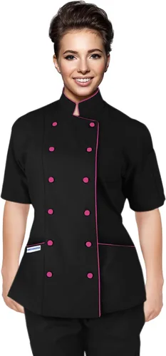 Abrigo de chef de manga corta para mujer, color negro y rosa, talla XL, negro, pink, (BlackPink Trim)