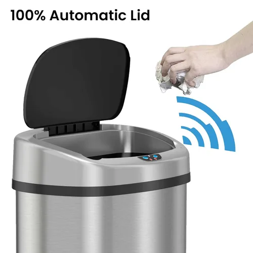 Miniatura 2 de SensorCan Cubo de basura de cocina de 13 galones con tapa y filtro de olor, adaptador de CA incluido, sensor de movimiento, cubo de basura ovalado