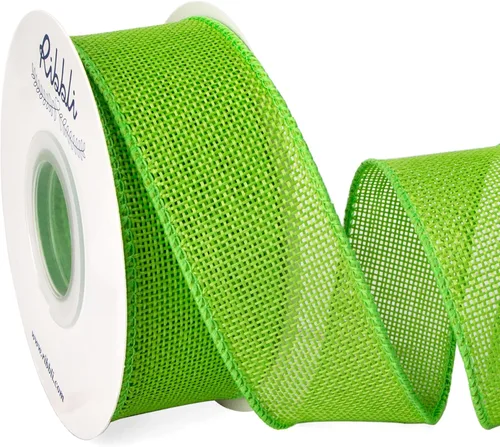 Ribbli Cinta con alambre de arpillera verde manzana, 1-1/2 pulgadas x 10 yardas, cinta con borde con alambre para lazo grande, corona, decoración de