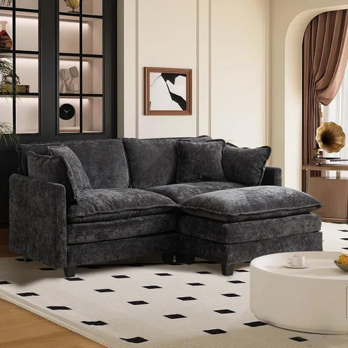 Miniatura 75 de Sofá seccional modular convertible de 76.7", sofás de dos plazas de chenilla con asiento profundo y cojines tipo loveseat para sala de estar, Beige