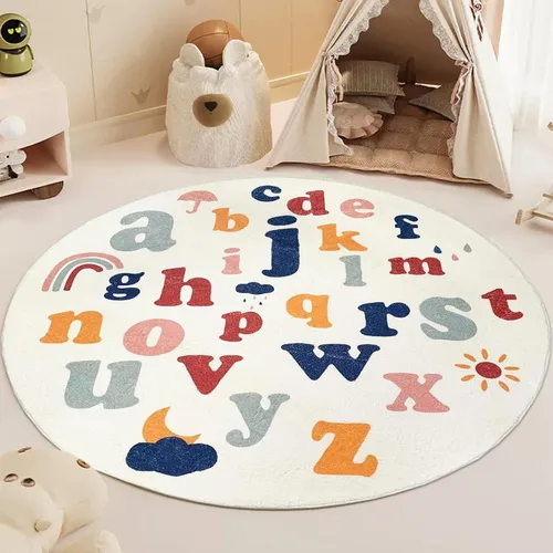 Miniatura 10 de ABREEZE Alfombra de juego para niños, alfombra mullida de lana sintética para niños, 3.3 x 5 pies, antideslizante, con número ABC, aprendizaje