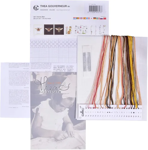 Miniatura 3 de Thea Gouverneur - Kit de punto de cruz, abeja de miel, Aida, 16 unidades, kit de bordado para adultos, hilos de bordado DMC y otros suministros