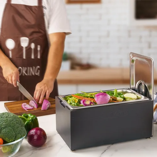 Miniatura 6 de Art Secret Cubo de abono para encimera de cocina de 1.6 galones, inserto a prueba de olores con caja de madera de pino (gris)
