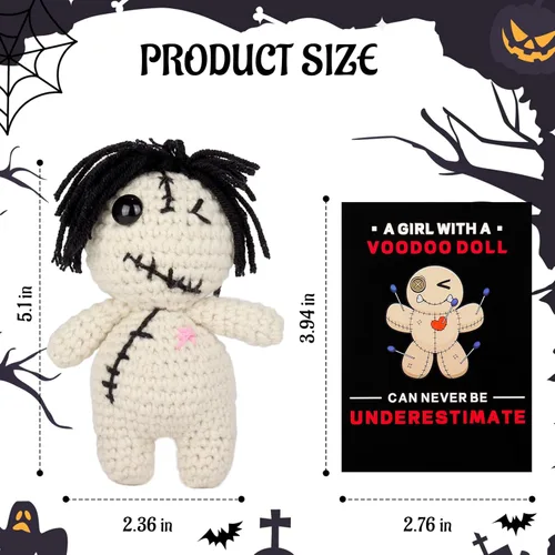 Miniatura 2 de Muñeca de Vudú Positiva Divertida Hecha a Mano de Ganchillo Rellena de Felpa con Tarjeta de Afirmación de Positividad para Decoración de Halloween