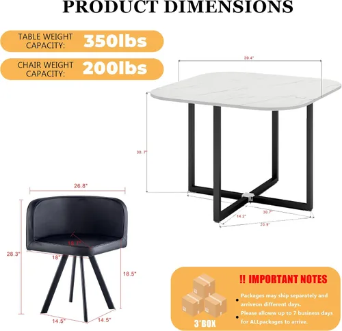 Miniatura 7 de Juego de mesa de comedor cuadrada de 39 pulgadas para 4, juego de mesa de negociación que ahorra espacio con 4 sillas tapizadas, juego de 5 piezas