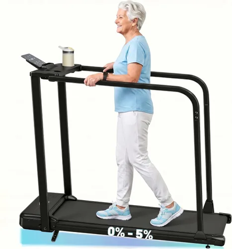 Walking Pad Treadmill for Seniors with Handrails - Treadmills with Incline for Seniors at Home, Recovery Walking Machine with Remote Control, LED