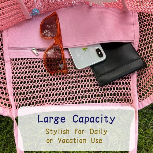 Miniatura 8 de ukia Bolsa de playa de malla, bolsas de playa de gran capacidad para mujer, bolsa de playa plegable con bolsillo con cremallera