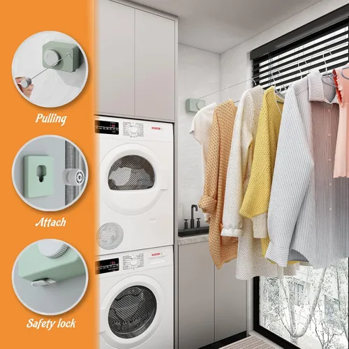 Miniatura 5 de Tendedero retráctil para interiores, línea de ropa que no se hunde que se retrae al aire libre, juego de línea de ropa montada en la pared