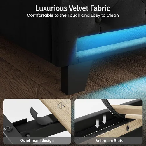 Miniatura 7 de Belffin Estructura de Cama Tamaño Queen con Cabecero, Cabecero Alto de 50" Cama Plataforma Tapizada en Terciopelo con Luces LED y 2 Puertos USB/1