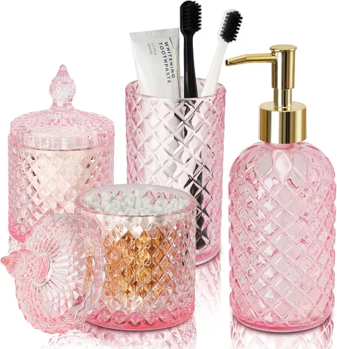 Miniatura 9 de RYTOXILO Juego de accesorios de baño negro mate, paquete de 4 juegos de accesorios de baño negros, dispensador de jabón de vidrio de diamante