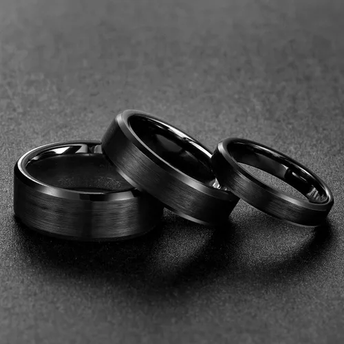Miniatura 4 de SOMEN TUNGSTEN Anillos de cerámica negra de 0.157in, 0.236in, 0.315in, color negro, cepillados, ajuste cómodo, alianza de boda para hombres