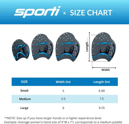 Miniatura 5 de Sporti Palas de natación Power para natación en piscina - Correas ajustables - Equipo para natación en piscina - Palas de mano para adultos y niños