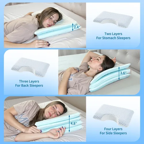 Miniatura 2 de USlixury Almohadas para dormir de lado para adultos, almohada curvada ajustable de 4 capas con soporte superior, almohada creciente para dormir