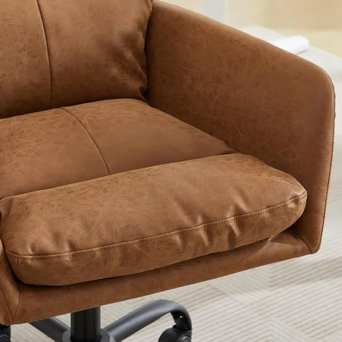 Miniatura 7 de YISHENG Silla de escritorio de piel sintética para oficina en casa, silla giratoria ajustable para computadora con ruedas y brazos, cómoda silla