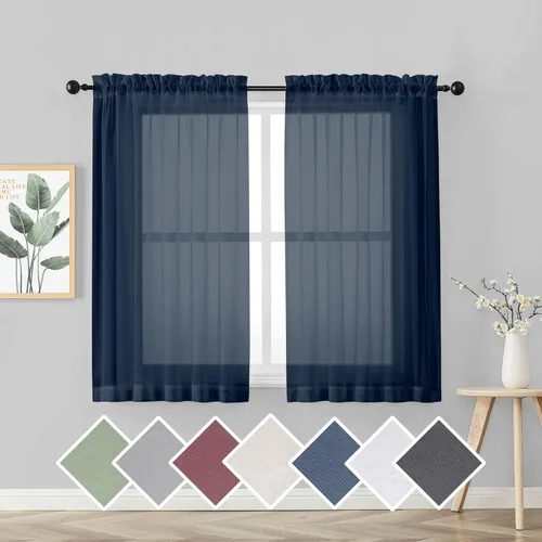 Miniatura 179 de OVZME - Cortinas traslúcidas blancas de 45 pulgadas de largo, 2 paneles, cortinas de gasa con bolsillo para barra para ventanas pequeñas, cada una