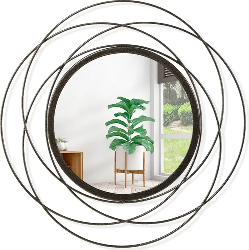 Miniatura 11 de Espejo de pared Sunburst negro con pequeños radios, espejo bohemio para el hogar, redondo, moderno, arte de pared de metal para sala de estar