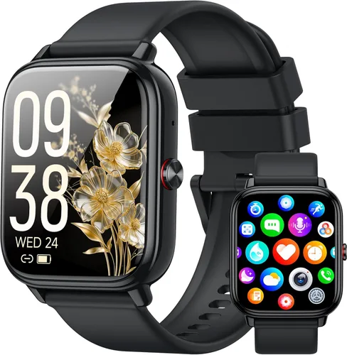 Reloj inteligente para hombres y mujeres, rastreador de fitness (respuesta/hacer llamadas), batería de 1000 mAh, más de 120 modos deportivos, Negro