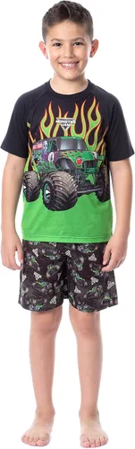 INTIMO Monster Jam - Conjunto de pijama para niños con cuello redondo y pantalones cortos para dormir, Multi colorido