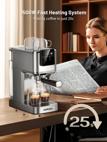 Miniatura 3 de Máquina de café expreso de 20 bares, cafetera caliente y fría con espumador de leche, pantalla táctil, tanque de agua compacto, máquinas de café