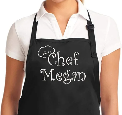 Delantal personalizado con nombre. Delantal bordado personalizado para hombres y mujeres - 6 colores disponibles - Chef, cocina, parrilla u horneado