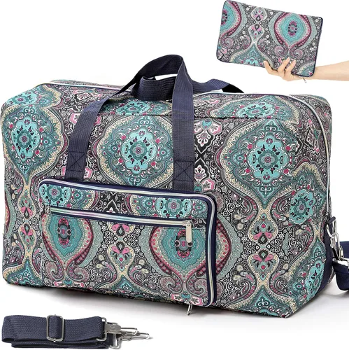 Bolsa de viaje plegable grande para mujeres y niñas, bolso lindo floral, bolso de hombro semanal, para pasar la noche, bolsa de equipaje a cuadros