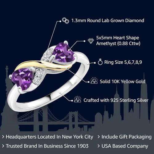 Miniatura 60 de Gemstone Birthstone and Lab Grown Diamond Accents Eternal Love Infinity Ring for Women 925 Silver and 10K Yellow Gold Heart Shape 5MM & Round