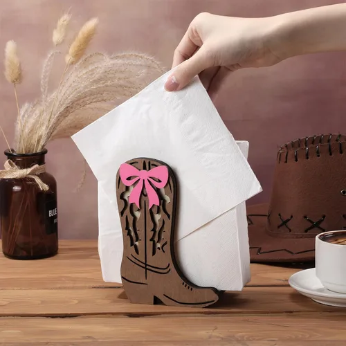 Miniatura 2 de CroBlissful Servilleteros para botas de vaquero occidental, 2 unidades, para mesa, cocina, granja, servilletero, soporte de papel rústico de pie
