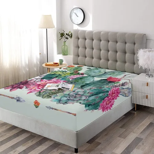 Miniatura 8 de Juego de sábanas decorativas tamaño individual XL, juego de sábanas bajeras con bolsillos profundos de cactus y 2 fundas de almohada