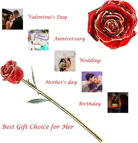 Miniatura 4 de Regalos para mamá, rosa dorada, rosa bañada en oro hecha de rosa real, regalos para ella y los mejores regalos para la madre, rosas doradas