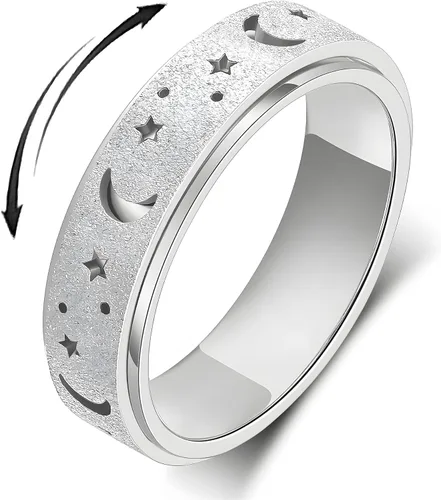 Miniatura 16 de Anillo de ansiedad para mujer, anillos giratorios: anillos giratorios de acero inoxidable de 0.236 pulgadas (0.236 in) con luna y estrella