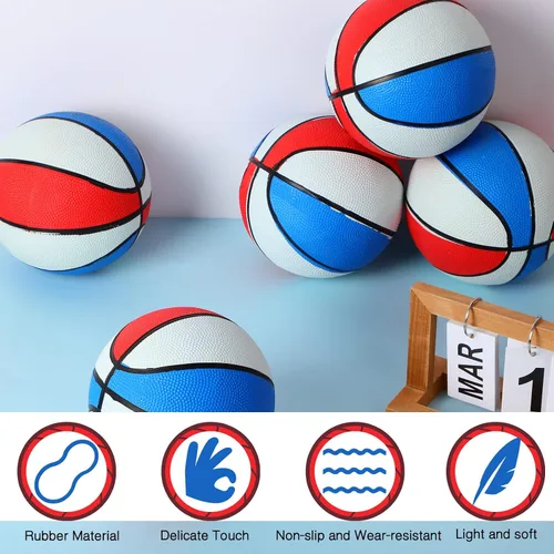 Miniatura 3 de Lenwen Paquete de 6 mini pelotas de baloncesto de goma de 6 pulgadas, pequeñas, color rojo, blanco y azul, a granel, para interiores y exteriores