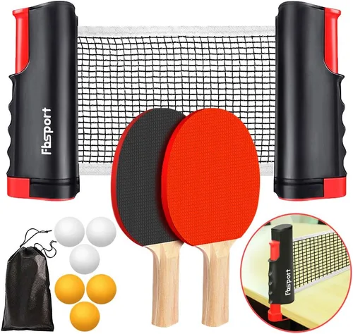 FBSPORT Juego de paletas de ping-pong, juego de tenis de mesa portátil con red retráctil, raquetas, pelotas y bolsa de transporte para juegos de