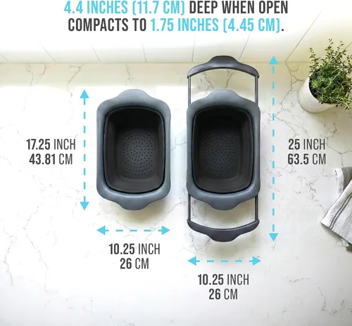 Miniatura 8 de Comfify Colador sobre el fregadero con asas, elegante colador de cocina de plástico negro para pasta, verduras y frutas, diseño que ahorra espacio