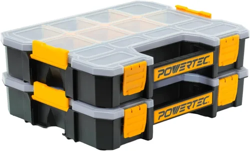 Miniatura 15 de POWERTEC Caja organizadora de herramientas apilable con separadores extraíbles, 17 compartimentos, entrelazado, diseño portátil, paquete de 2 Caja