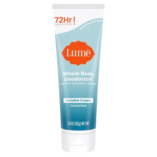 Lume Desodorante para todo el cuerpo, tubo de crema invisible, control de olores de 72 horas, sin aluminio, sin bicarbonato de sodio, seguro para la