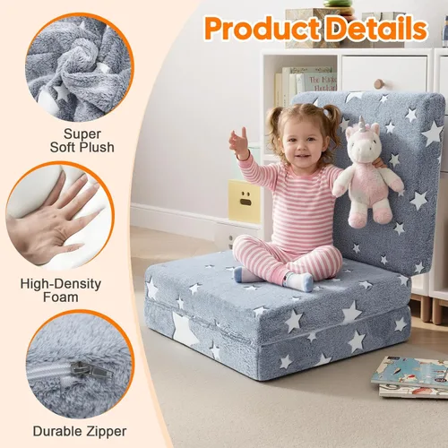 Miniatura 4 de MeMoreCool Colchón plegable de suelo para niños, tapete triple con estrella brillante, colchón plegable para niños, futón portátil, 57 x 22 Gris