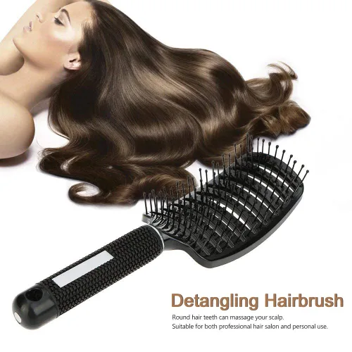 Miniatura 6 de Cepillo de pelo para secador de pelo, cepillo de masaje para desenredar de paleta larga y rizada, peine de volumen recto de secado rápido, Negro