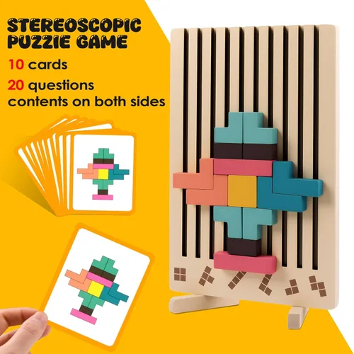 Miniatura 6 de Rompecabezas de madera apilable, rompecabezas de bloque ruso 3D, juego de mesa educativo Montessori, regalo para niños y niñas, bloques apilables