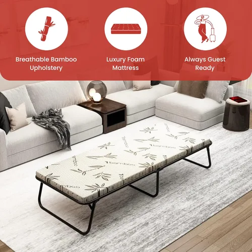 Miniatura 3 de Cama plegable con colchón para adultos y niños, tamaño individual estrecho, cama de invitados plegable con almacenamiento debajo de la cama, montaje