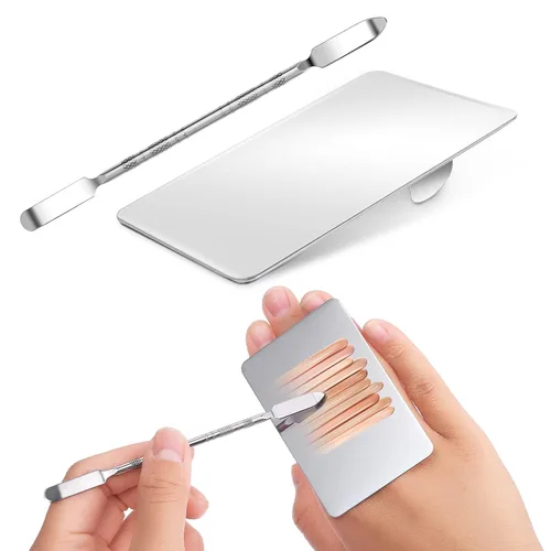 Paleta de mezcla de maquillaje Paleta de base de acero inoxidable con espátula Paleta cosmética profesional para mezclar base, sombra de ojos, uñas,