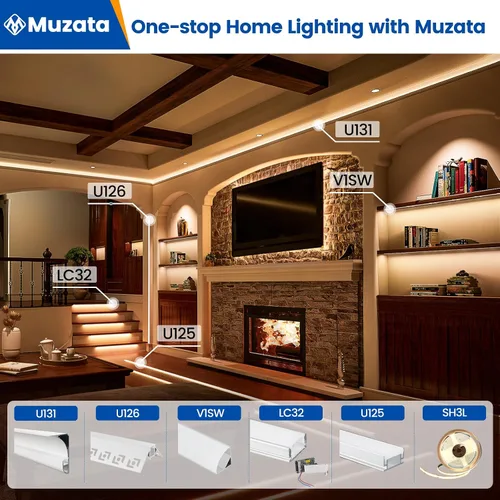 Miniatura 6 de Muzata Paquete de 10 canales LED en forma de V de 6.6 pies/6.6 ft con canal LED de aluminio plateado con cubierta blanca lechosa iluminación