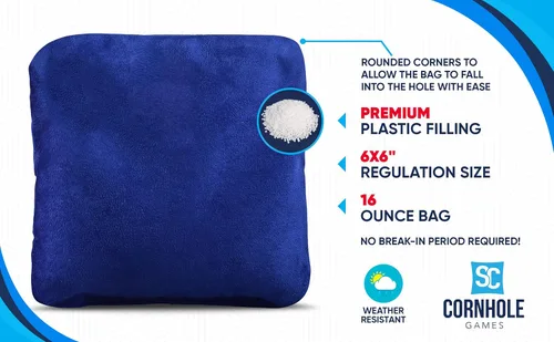 Miniatura 4 de Bolsas Profesionales de Cornhole de Doble Cara - 16 oz 6x6 con Relleno de Resina Premium - Bolsas de Frijoles Pro de Torneo Oficial Rojo/real