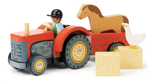 Miniatura 2 de Tender Leaf Toys - Tractor de corral - Juguete de tractor de madera con remolque extraíble, animales y accesorios - Juguete de juego abierto, juego