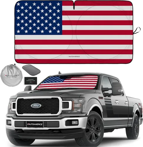 Miniatura 17 de Autoamerics Parasol para parabrisas de 1 pieza, bandera del águila americana, diseño patriótico de 3 Estados Unidos, parasol plegable para ventana