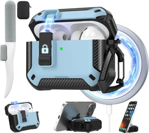 Miniatura 10 de Maxjoy for AirPods Pro 3 Case 2025, MagSafe Compatible with Auto Lock, Shockproof Protective Cover with Phone Stand, Includes Cleaning Kit &