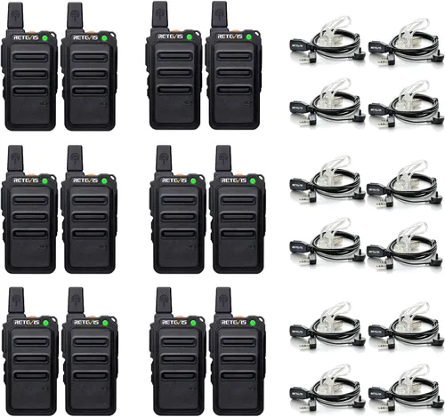 Retevis RT19 Walkie Talkies con auricular, mini radio bidireccional recargable, 0.7 pulgadas de grosor, clip de metal, para adultos, restaurante
