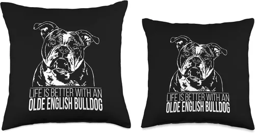 Miniatura 3 de Wilsigns Old English Bulldog Designs Proud Olde English Bulldog Life is Better Dog Gift Gift Throw Almohada de 15.7 x 15.7 in, multicolor
