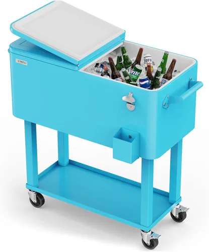Miniatura 12 de VINGLI Baúl de hielo rodante de 80 cuartos de galón, carrito portátil para fiestas en el patio, bar, con estante, piscina de bebidas con abridor